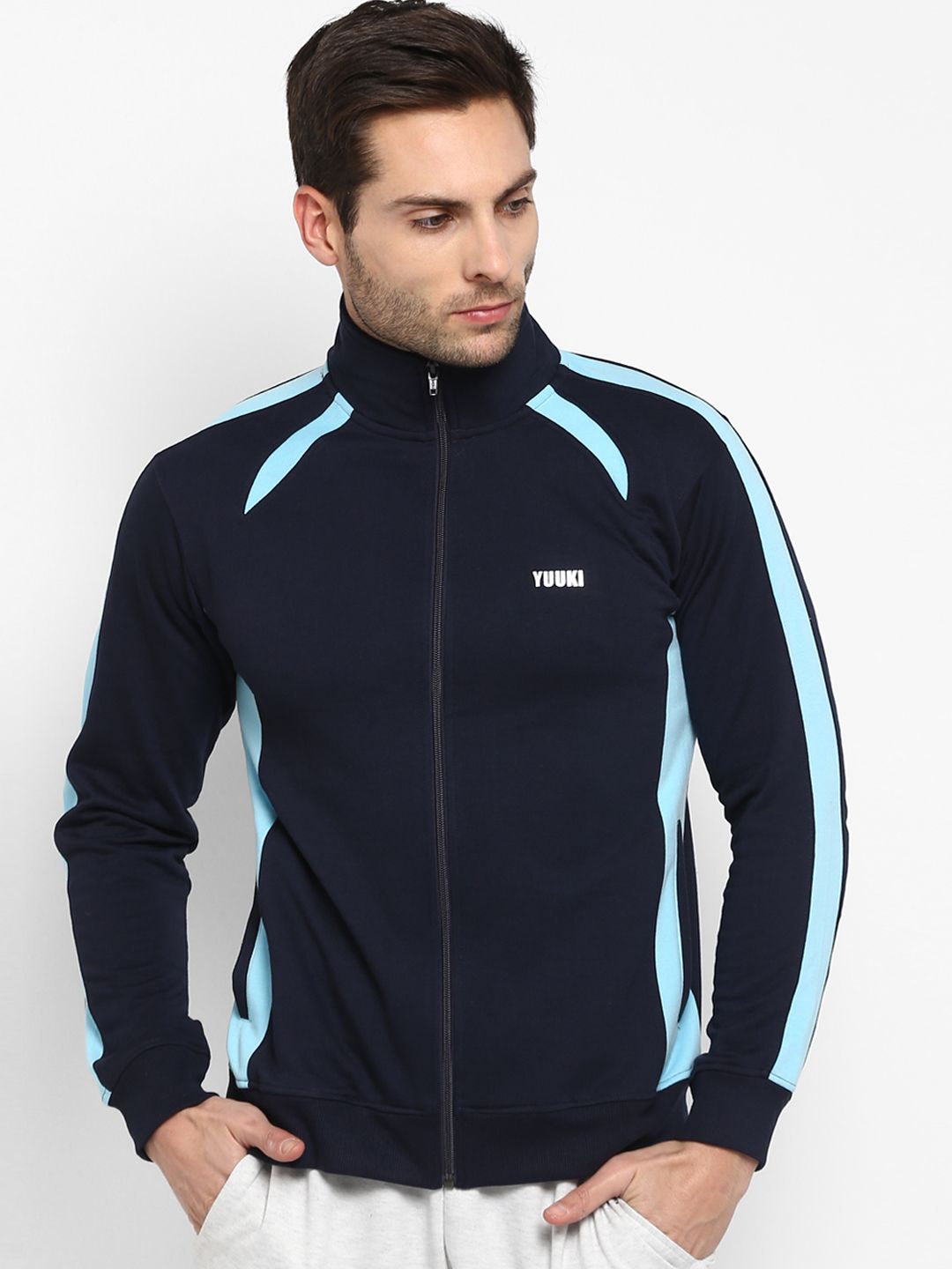 Yuuki Men Navy Blue Solid Sporty Jacket