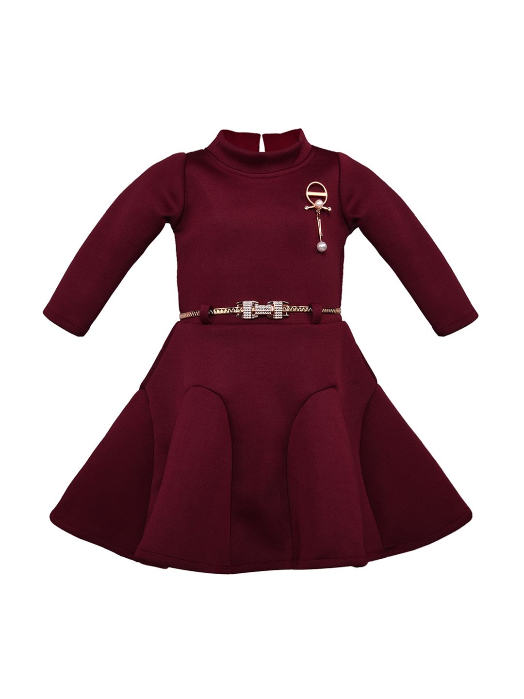 Wish Karo Girls Burgundy Solid Fit and Flare Dress-picture-24