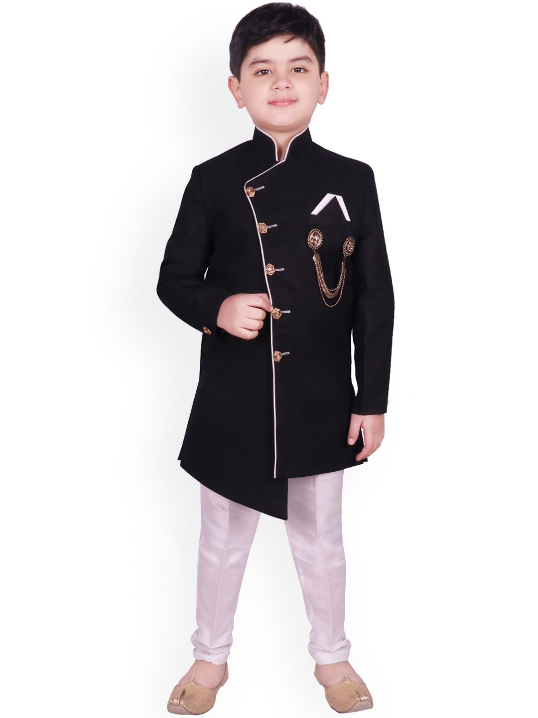 SG YUVRAJ Boys Black & White Sherwani Set-picture-12