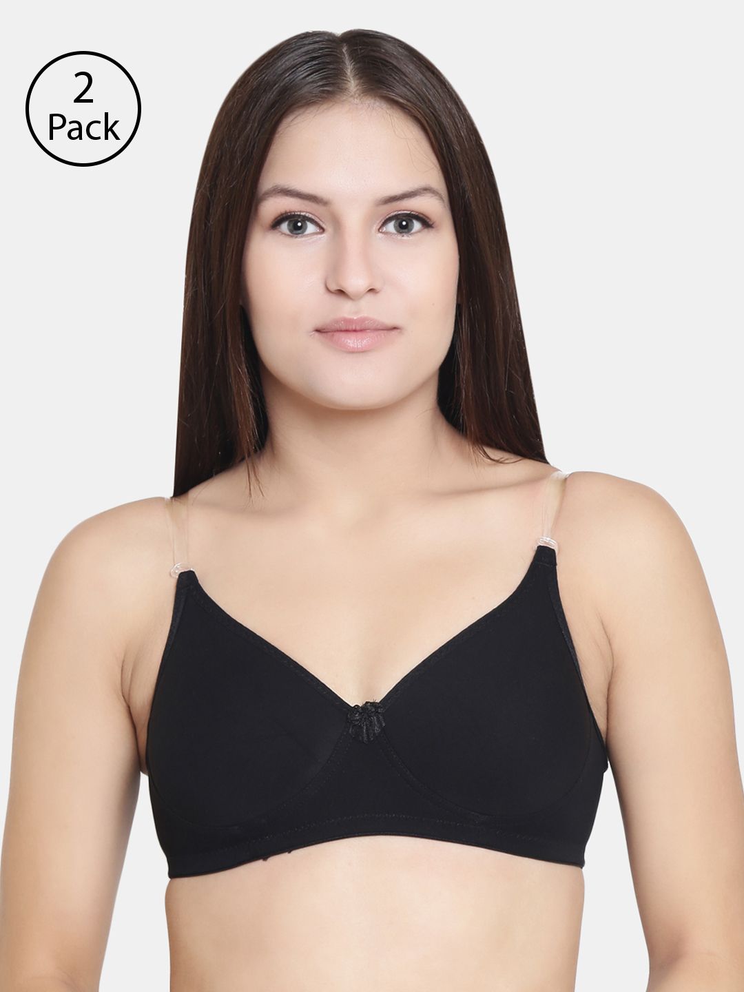 Floret Black Pack Of 2 Solid Non-Wired Lightly Padded T-shirt Bra-picture-41
