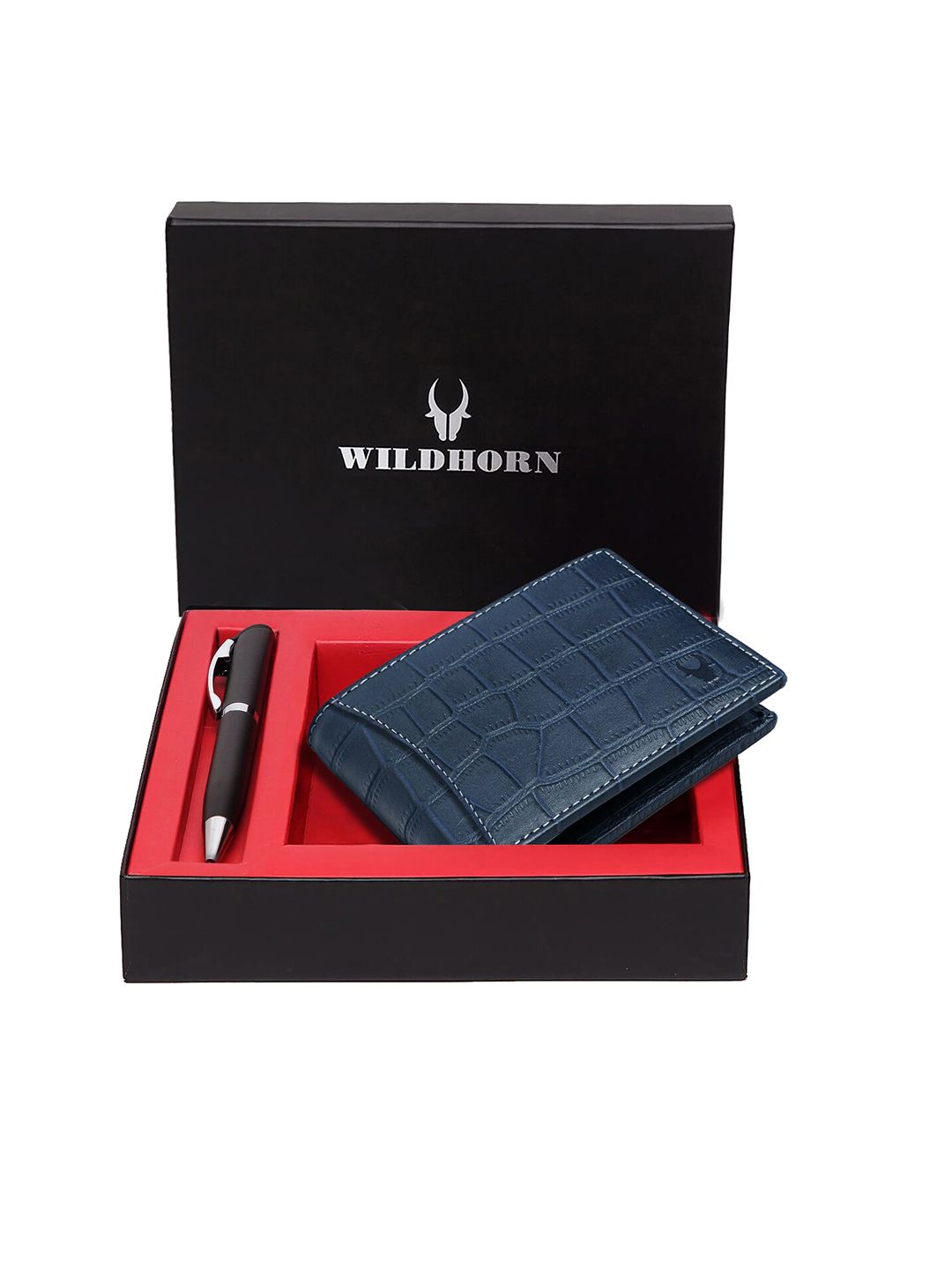WildHorn Men Blue & Black RFID Protected Genuine Leather Accessory Gift Set-picture-29