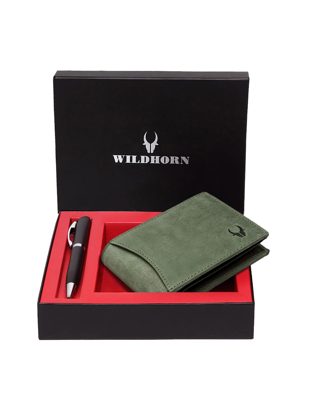 WildHorn Men Green & Black RFID Protected Genuine Leather Accessory Gift Set-picture-26