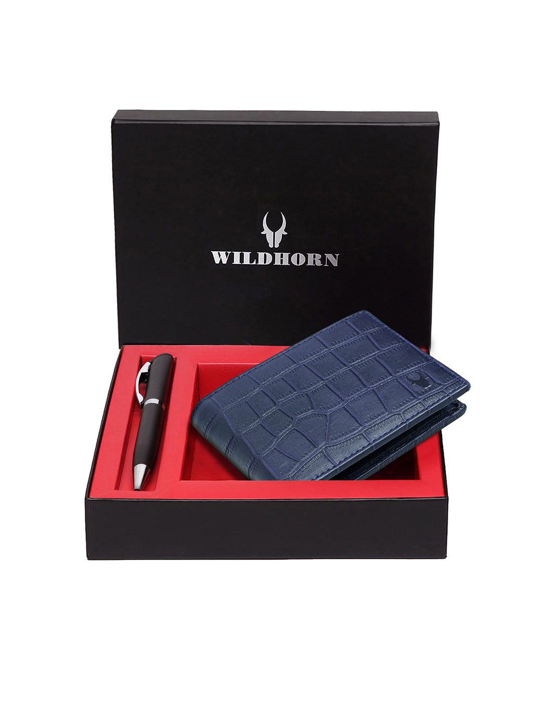 WildHorn Men Blue & Black RFID Protected Genuine Leather Accessory Gift Set-picture-16