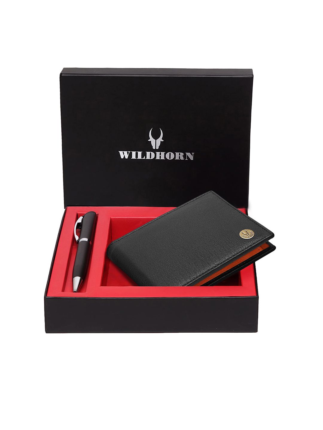 WildHorn Men Black & Orange RFID Protected Genuine Leather Accessory Gift Set-picture-11