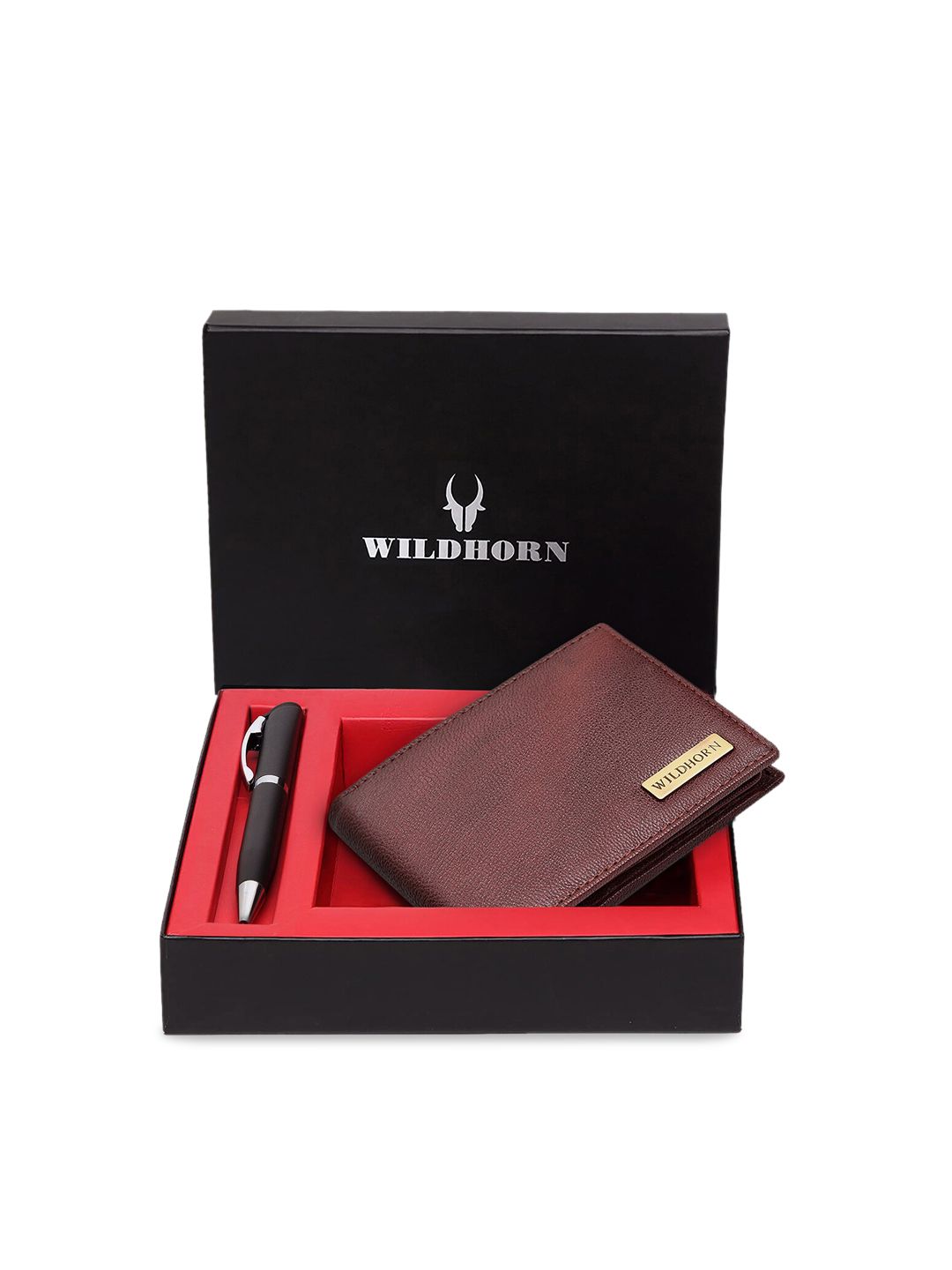 WildHorn Men Brown & Black RFID Protected Genuine Leather Wallet & Pen Accessory Gift Set-image-43