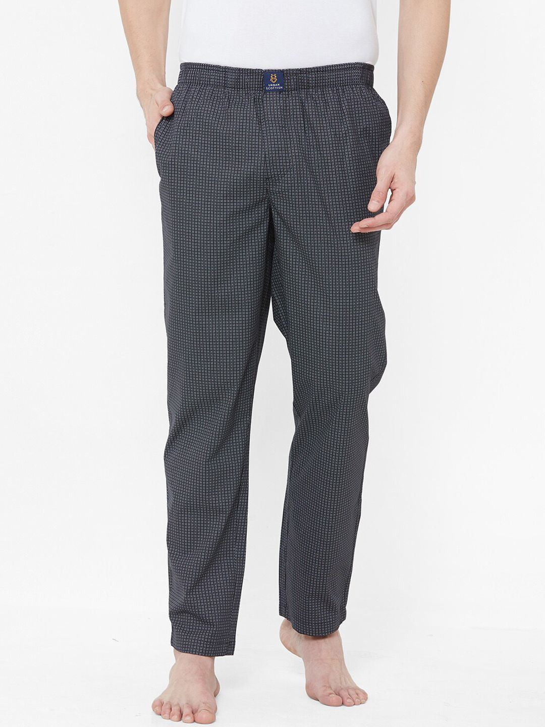 URBAN SCOTTISH Men Black & White Printed Lounge Pants-image-18