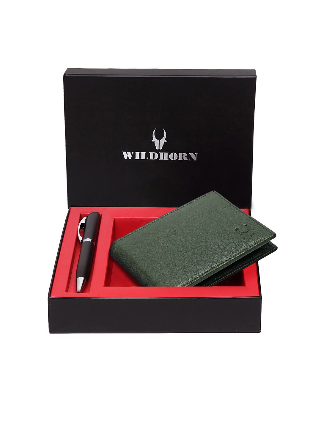 WildHorn Men Green & Black RFID Protected Genuine Leather Accessory Gift Set-picture-24