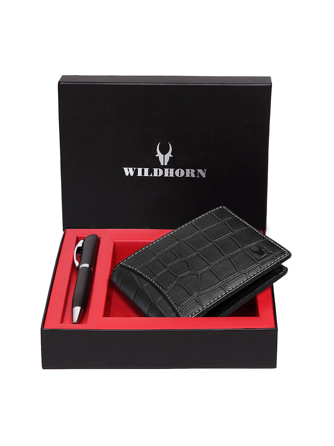 WildHorn Men Black RFID Protected Genuine Leather Wallet & Pen Accessory Gift Set-image-41