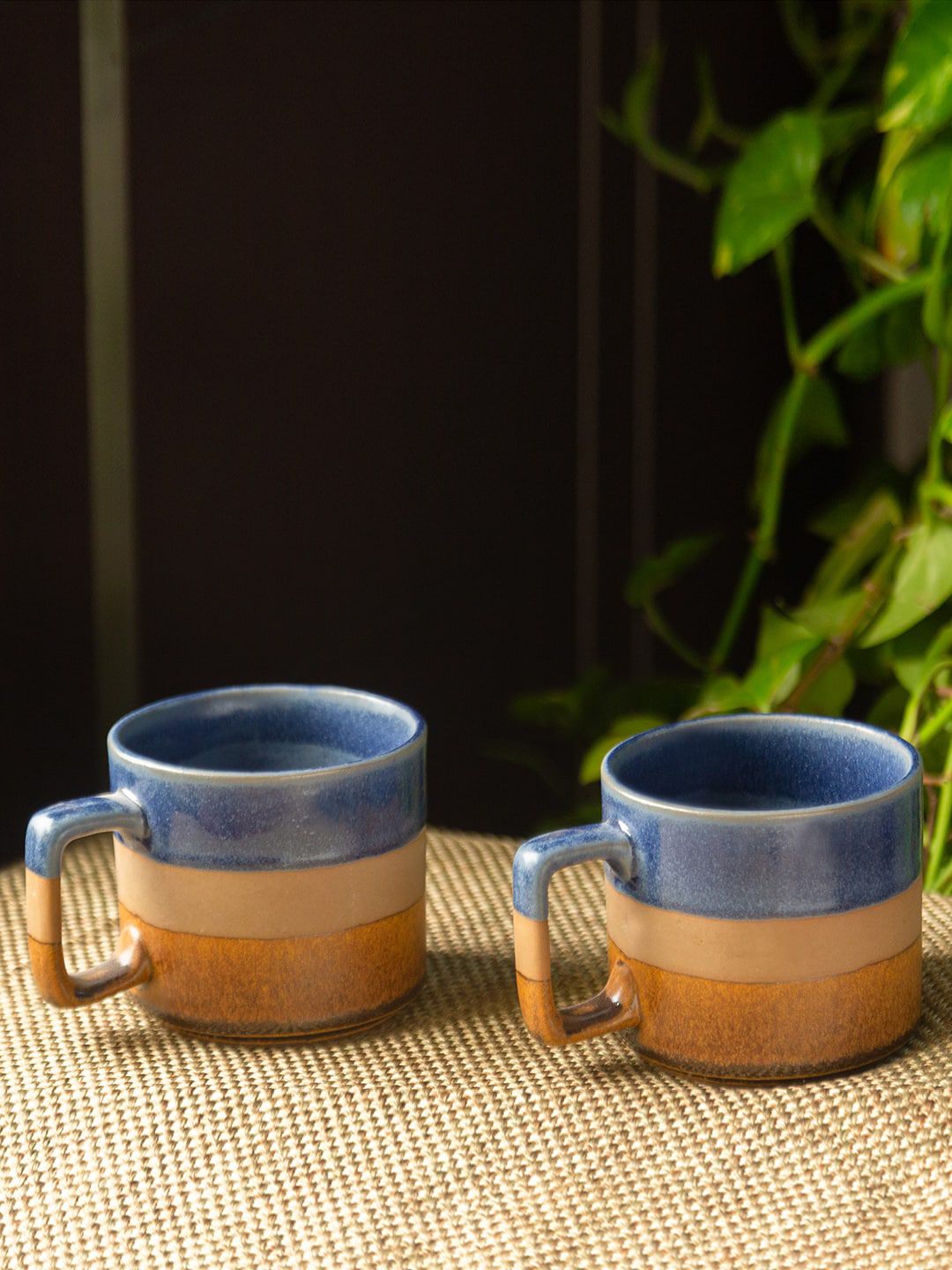 ExclusiveLane Set Of 2 Navy Blue Brown Colourblocked Ceramic Mug Set-360 ml-picture-11