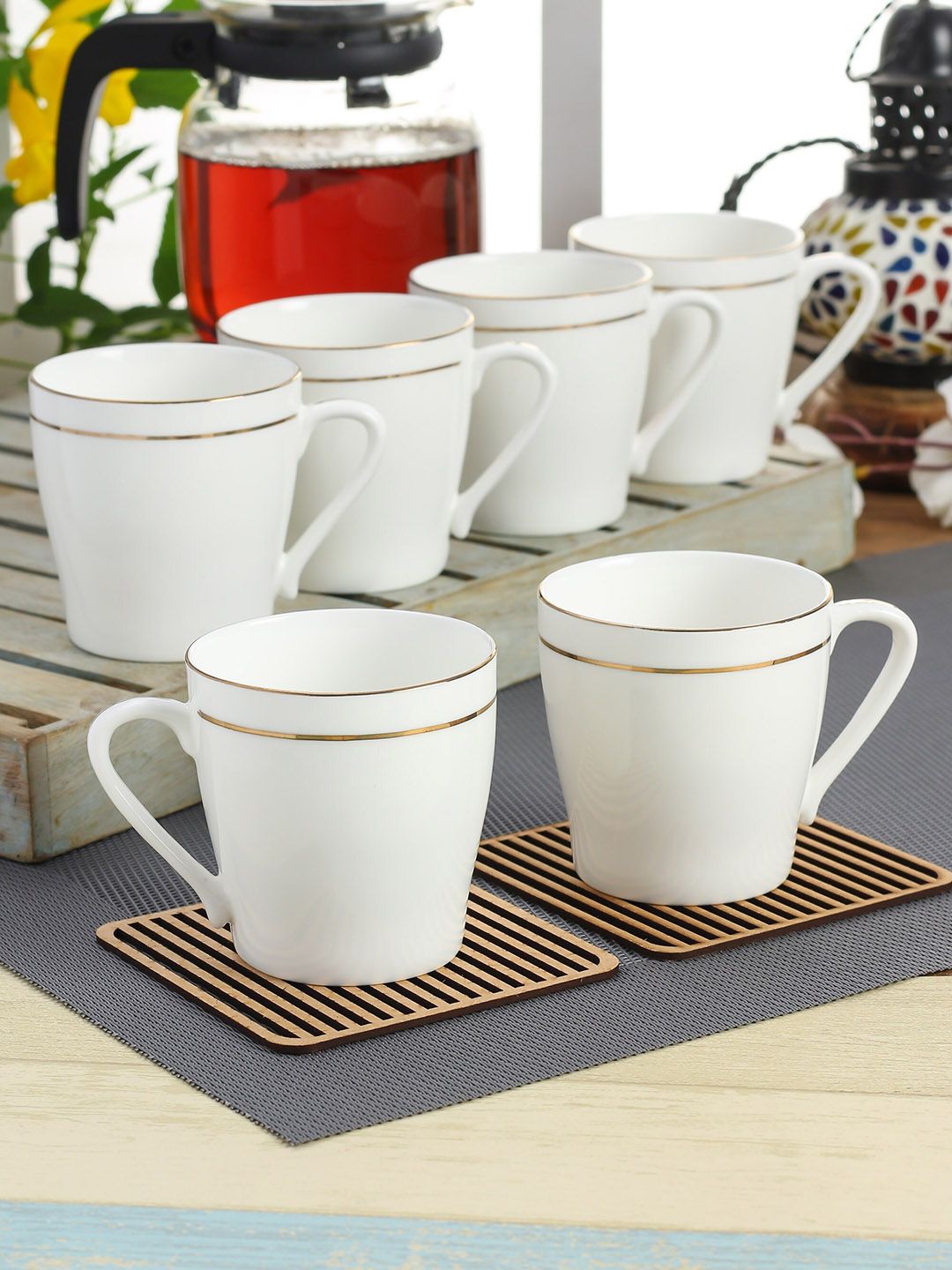 CLAY CRAFT White & Gold-TonedSolid Ceramic Cups Set-picture-39