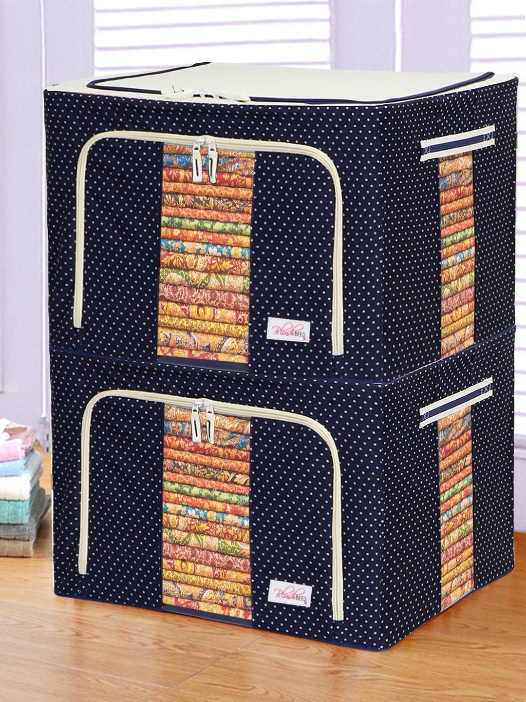 BlushBees Set Of 2 Navy Blue & White Printed Multi-Utility Wardrobe Organisers-image-28