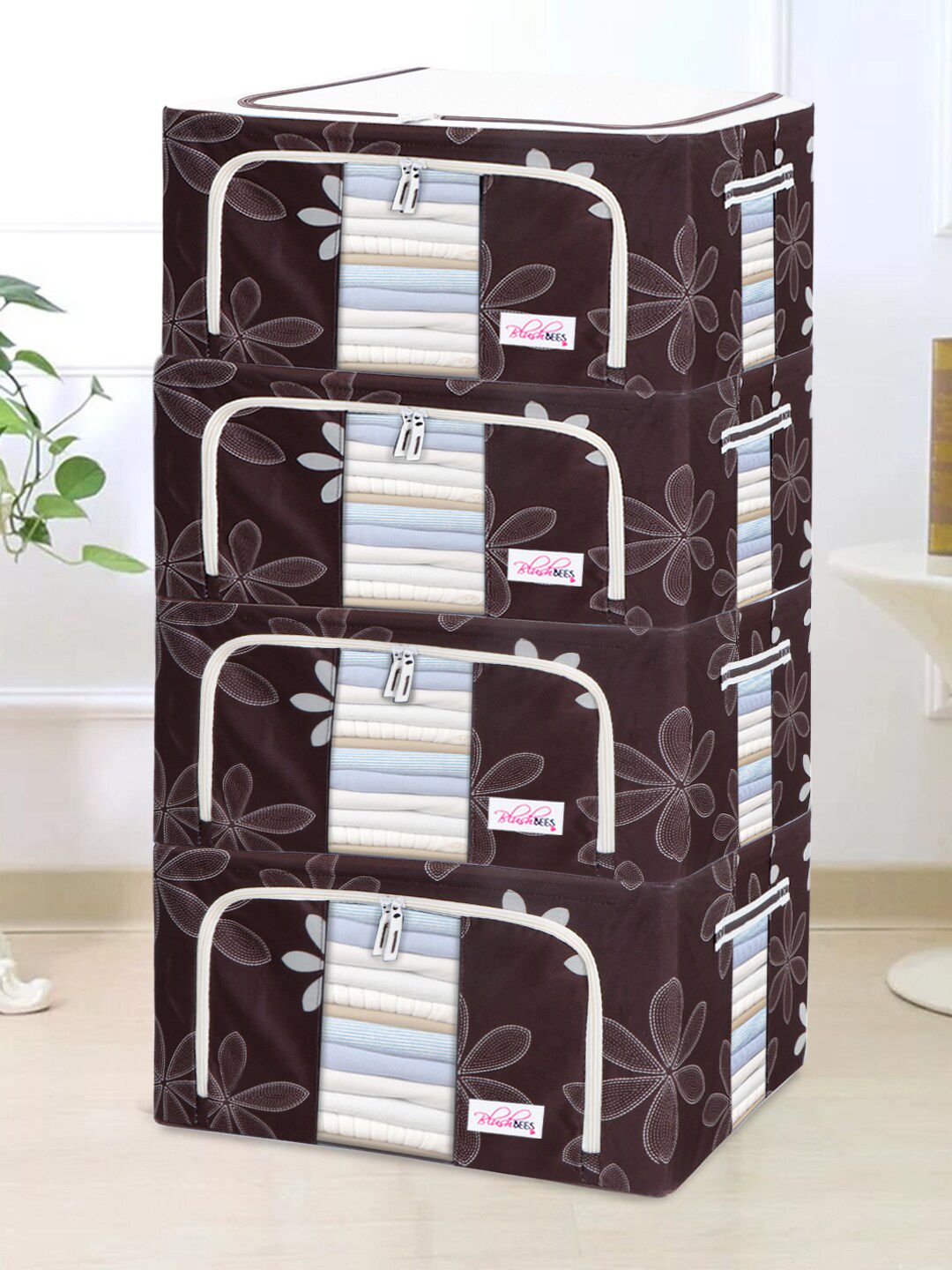 BlushBees Set Of 4 Brown & White Printed Multi-Utility Storage Boxes-image-32
