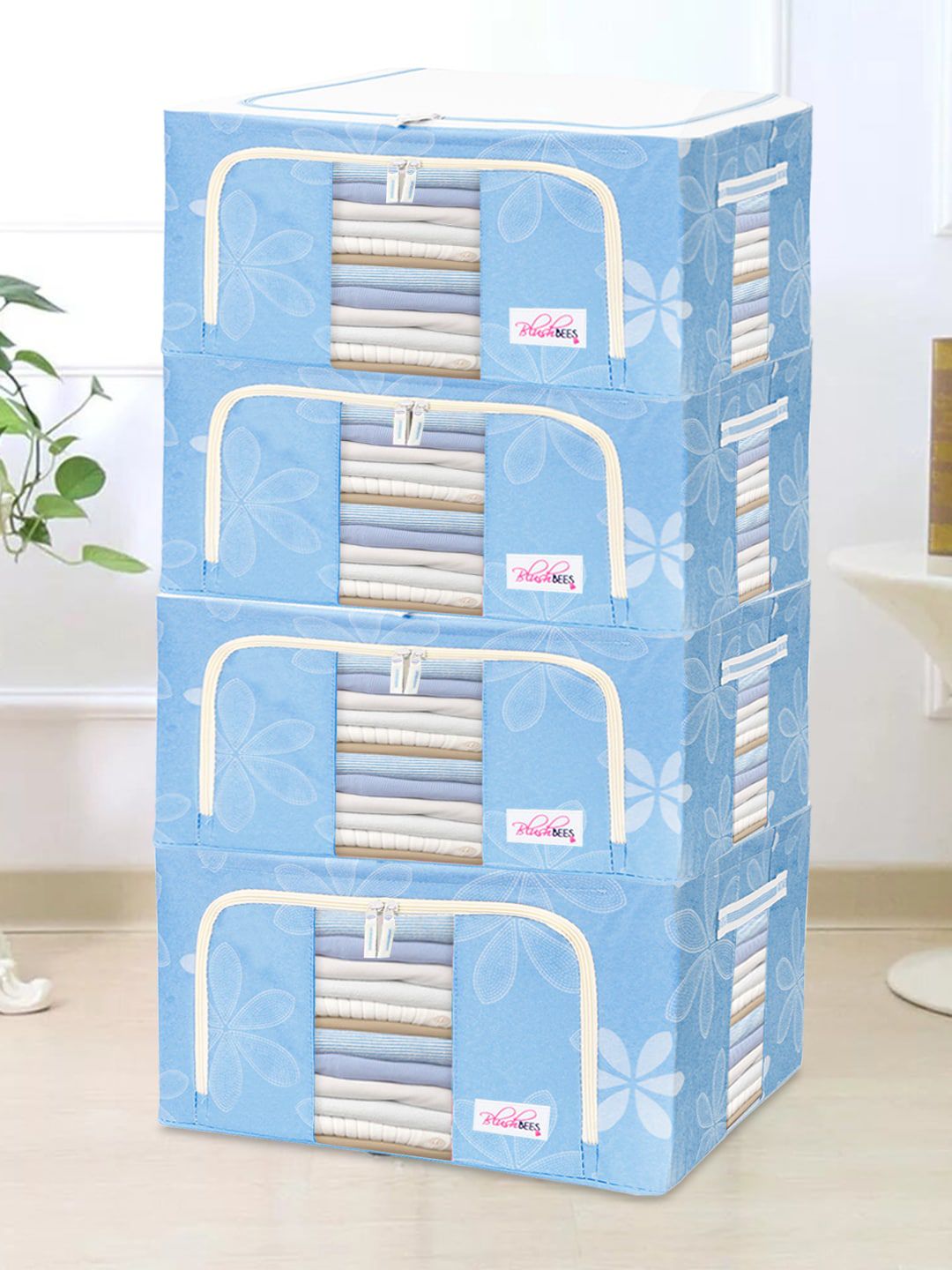 BlushBees Set Of 4 Blue & White Printed Storage Box-image-27