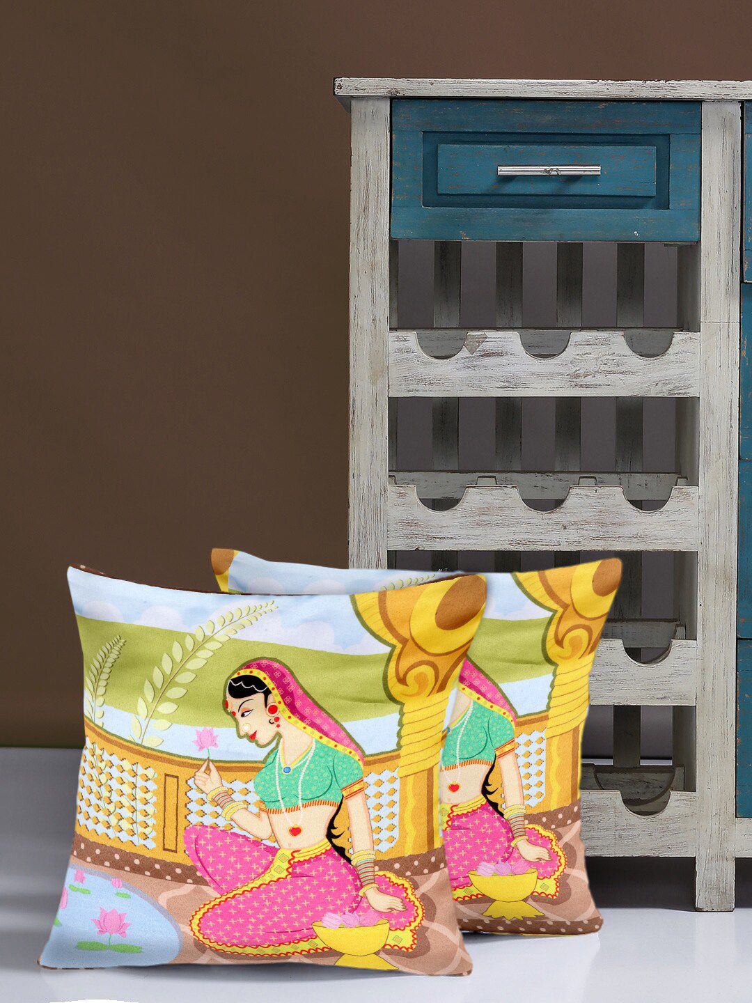 Alina decor Pink & Blue 2 Pieces Printed Square Cushion Covers-picture-19