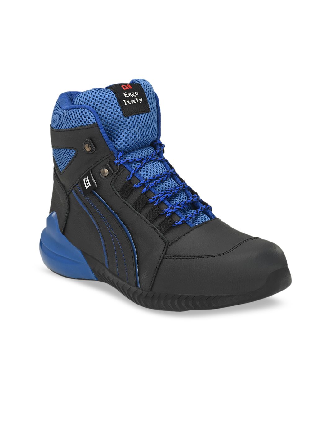 Eego Italy Men Black & Blue Canvas High-Top Leather Trekking Shoes With Anti Skid Sole-picture-16