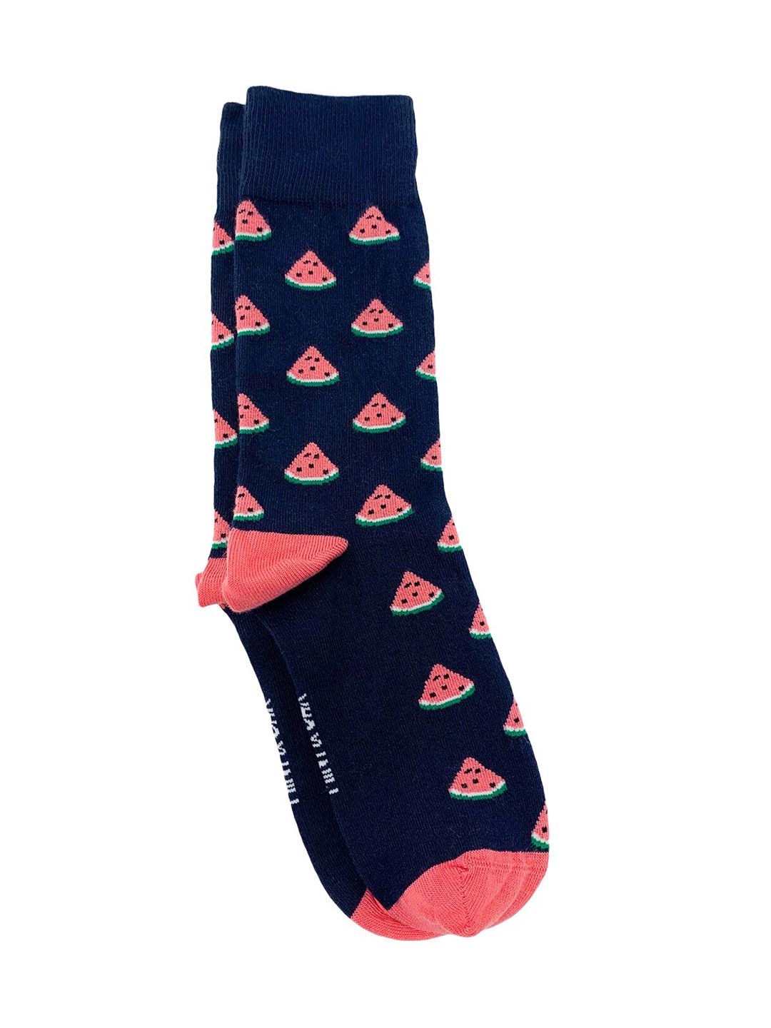 Mint & Oak Men Navy Blue & Pink Patterned One In A Melon Calf-Length Socks-picture-38