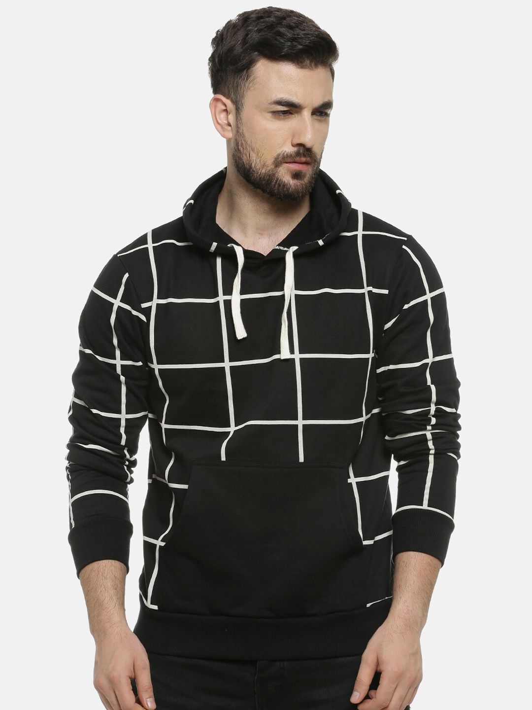 cahoot Campus Sutra Men Black & White Checked Hooded Pullover Sweatshirt-picture-40