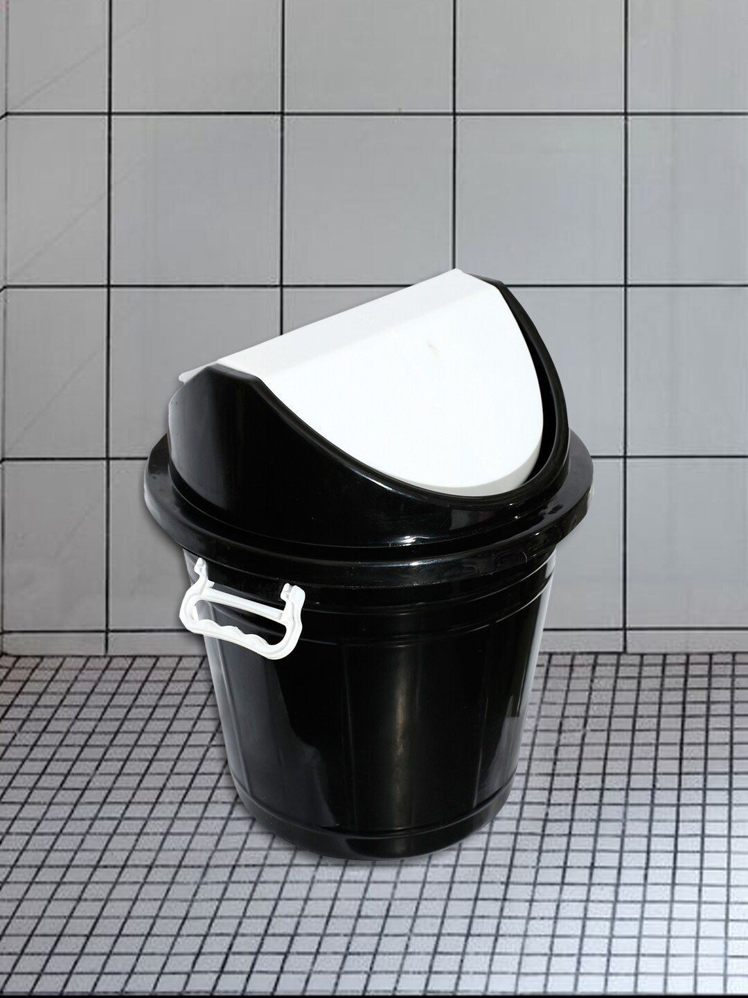 Kuber Industries Unisex Black & White Solid Swing Lid Garbage Waste Dustbin-picture-30