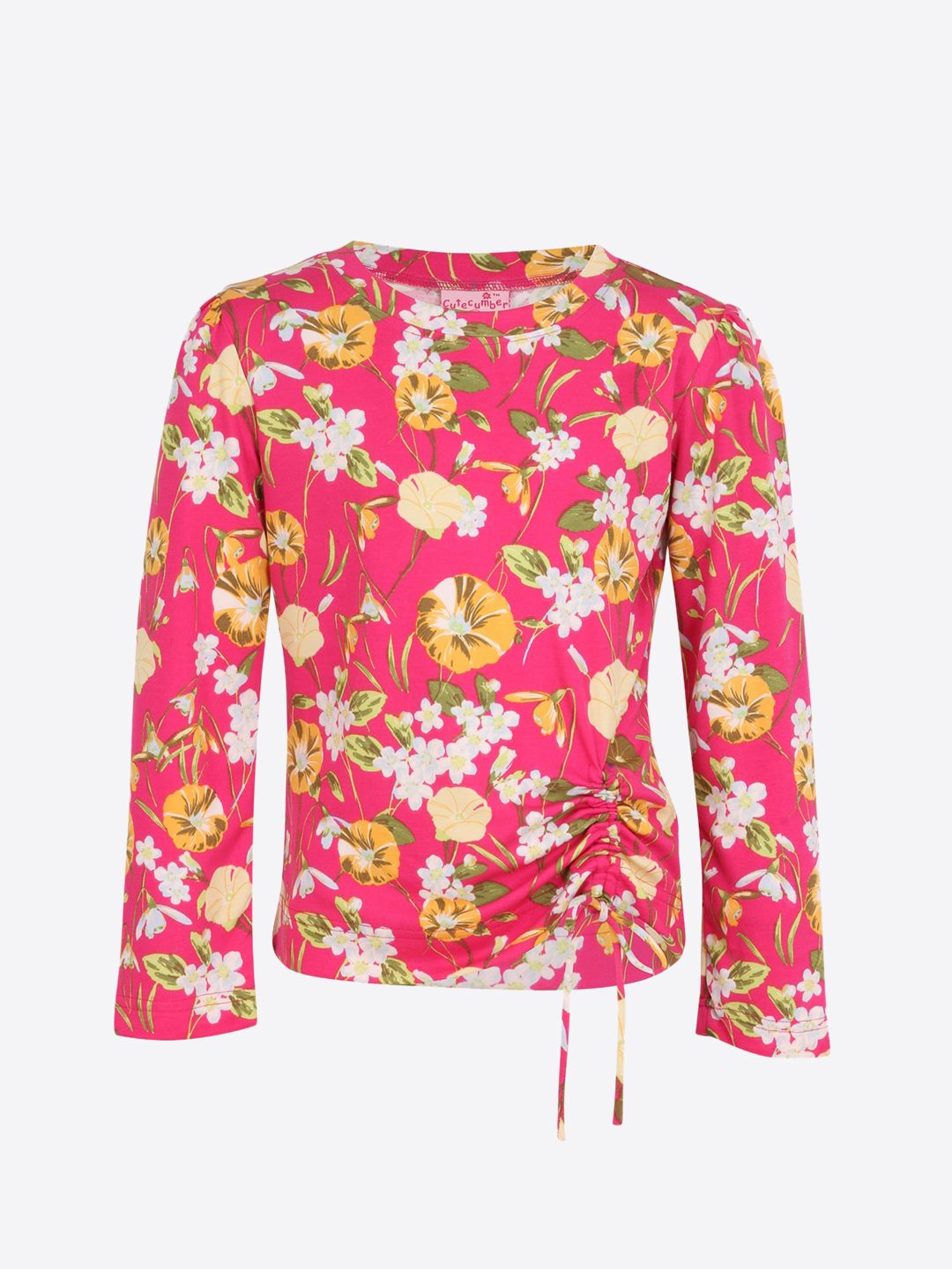 CUTECUMBER Girls Pink Floral Printed Round Neck T-shirt-picture-32