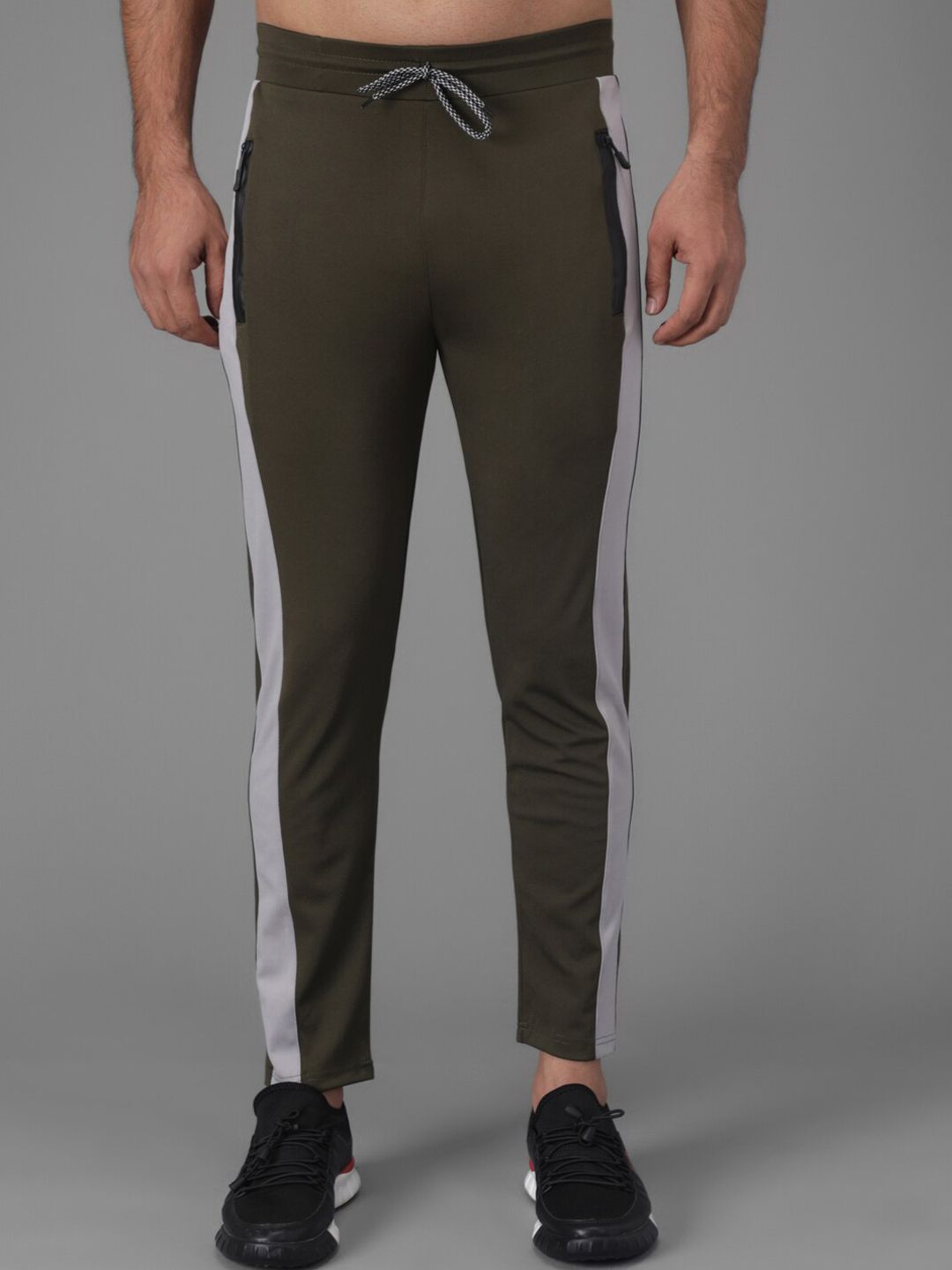 Kotty Men Olive Green Solid Side Panelled Track Pants-image-15