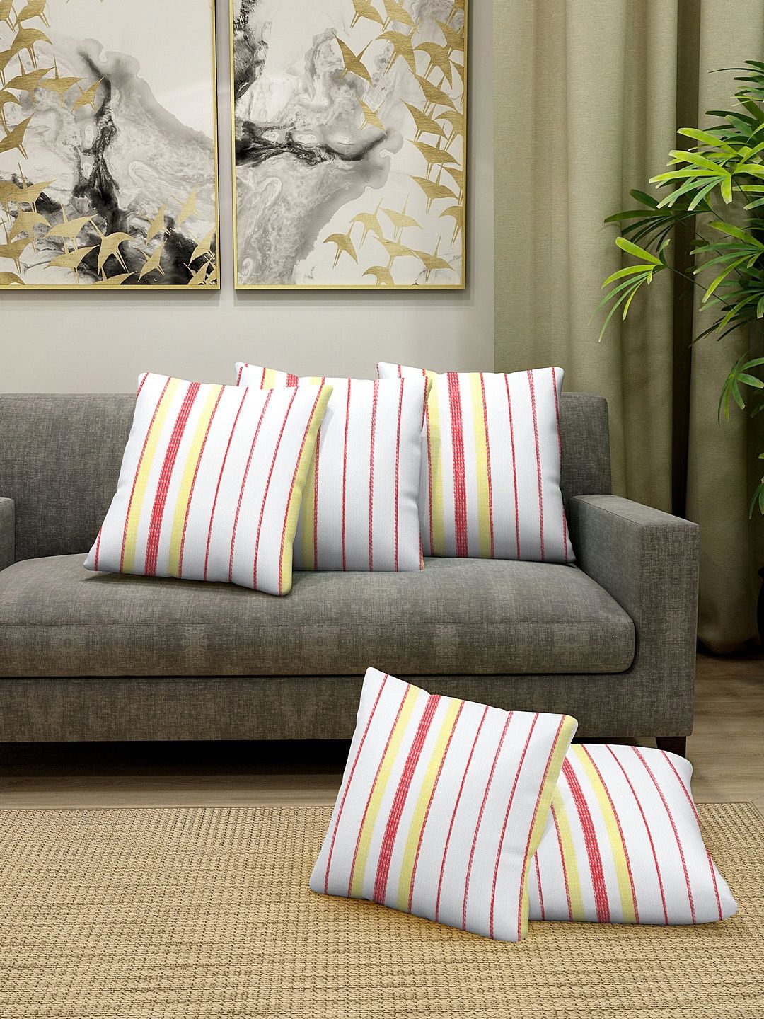 KLOTTHE White & Pink Set of 5 Striped Square Cushion Covers-image-30
