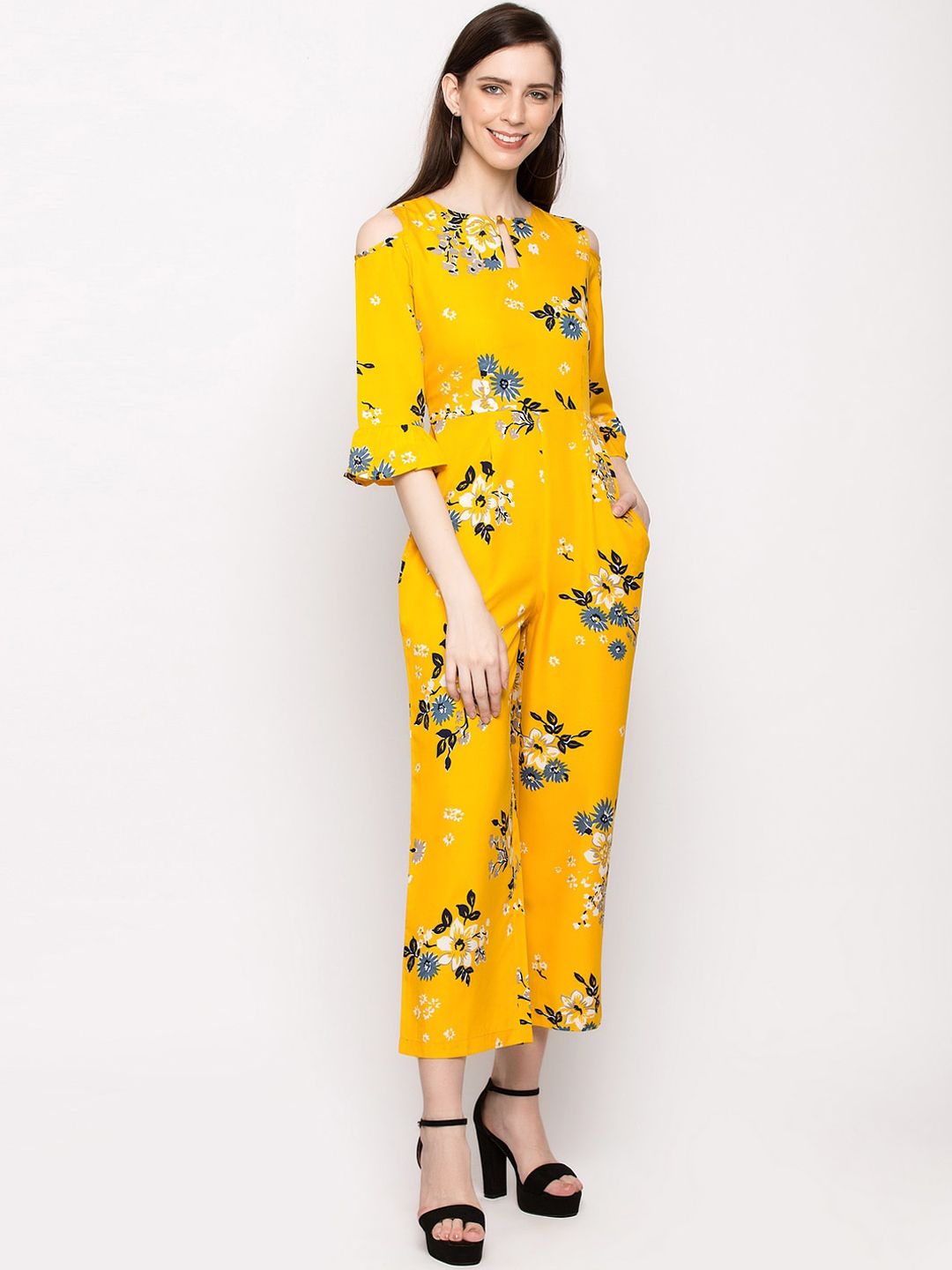 Slenor Women Yellow & Off-White Printed Basic Jumpsuit-picture-47