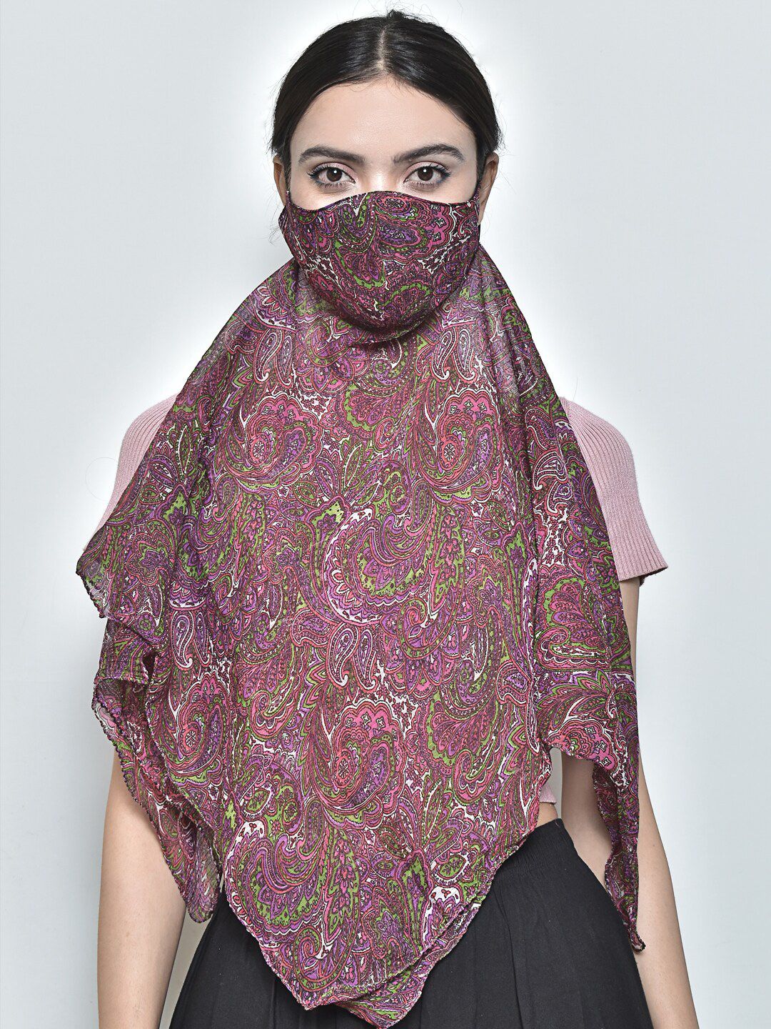 SWAYAM Women Purple & Pink Printed 3-Ply Anti-Pollution Reusable Protective Outdoor Mask Cum Scarf-image-1