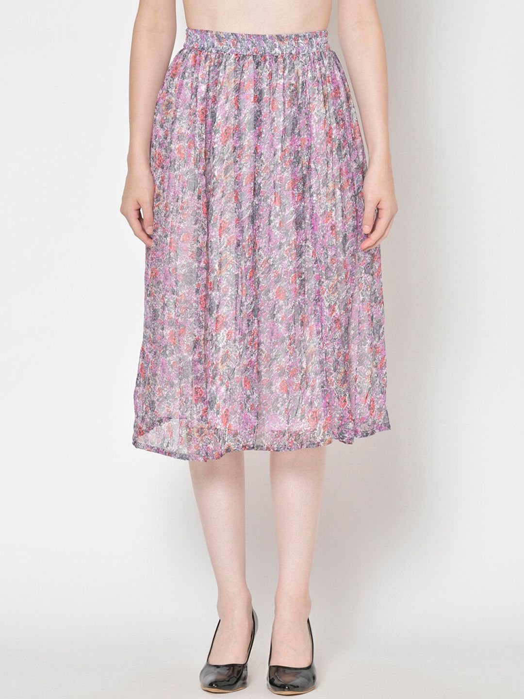 Cation Women White & Pink Floral Printed Midi Skirt-picture-14