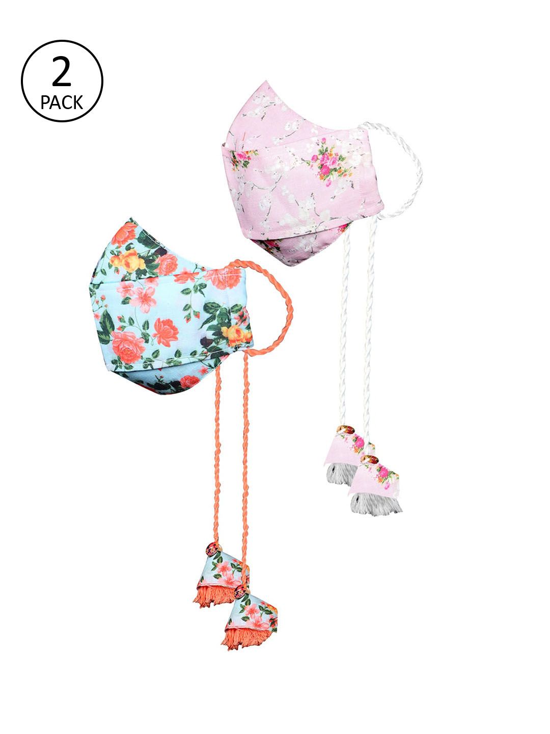 VASTRAMAY Kids Pack Of 2 Pink & Blue Printed Reusable 3-Ply Cloth Masks-picture-36