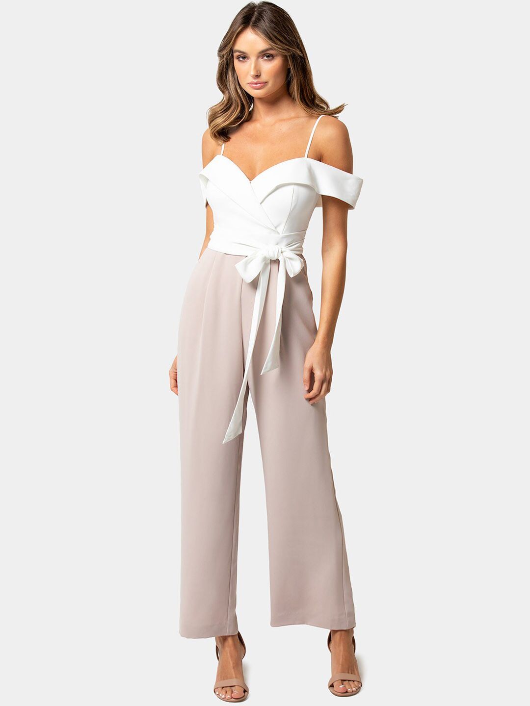 Forever New Women White & Taupe Solid Basic Jumpsuit-picture-34