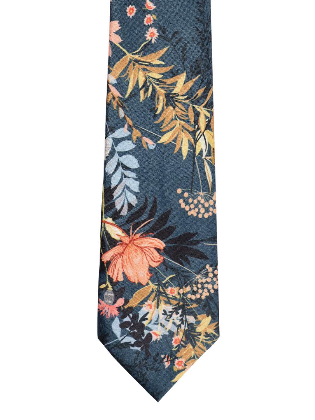Tossido Blue & Peach-Coloured Floral Printed Broad Tie-picture-31