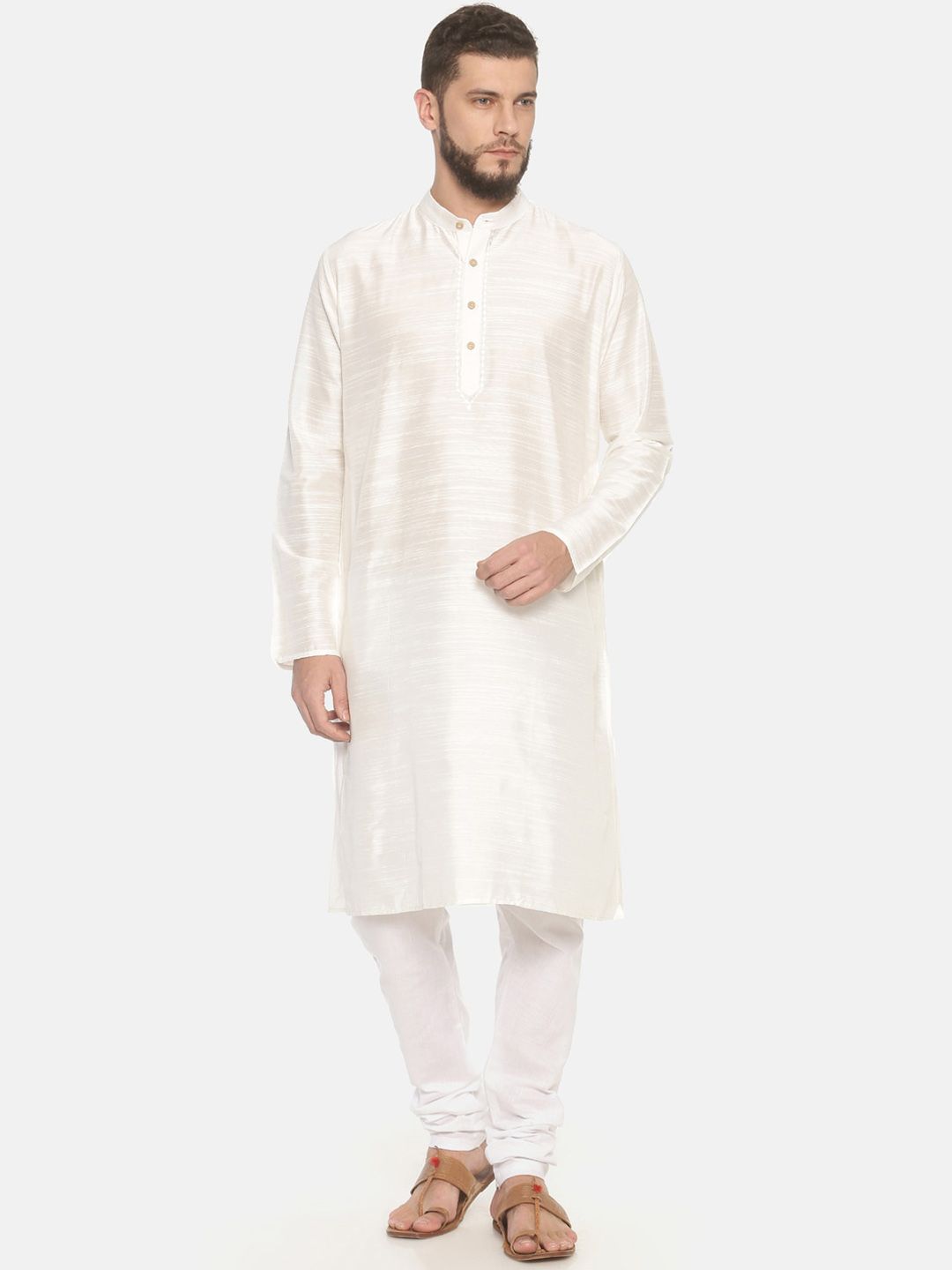 TATTVA Men Cream-Coloured & White Woven Design Straight Kurta-picture-37