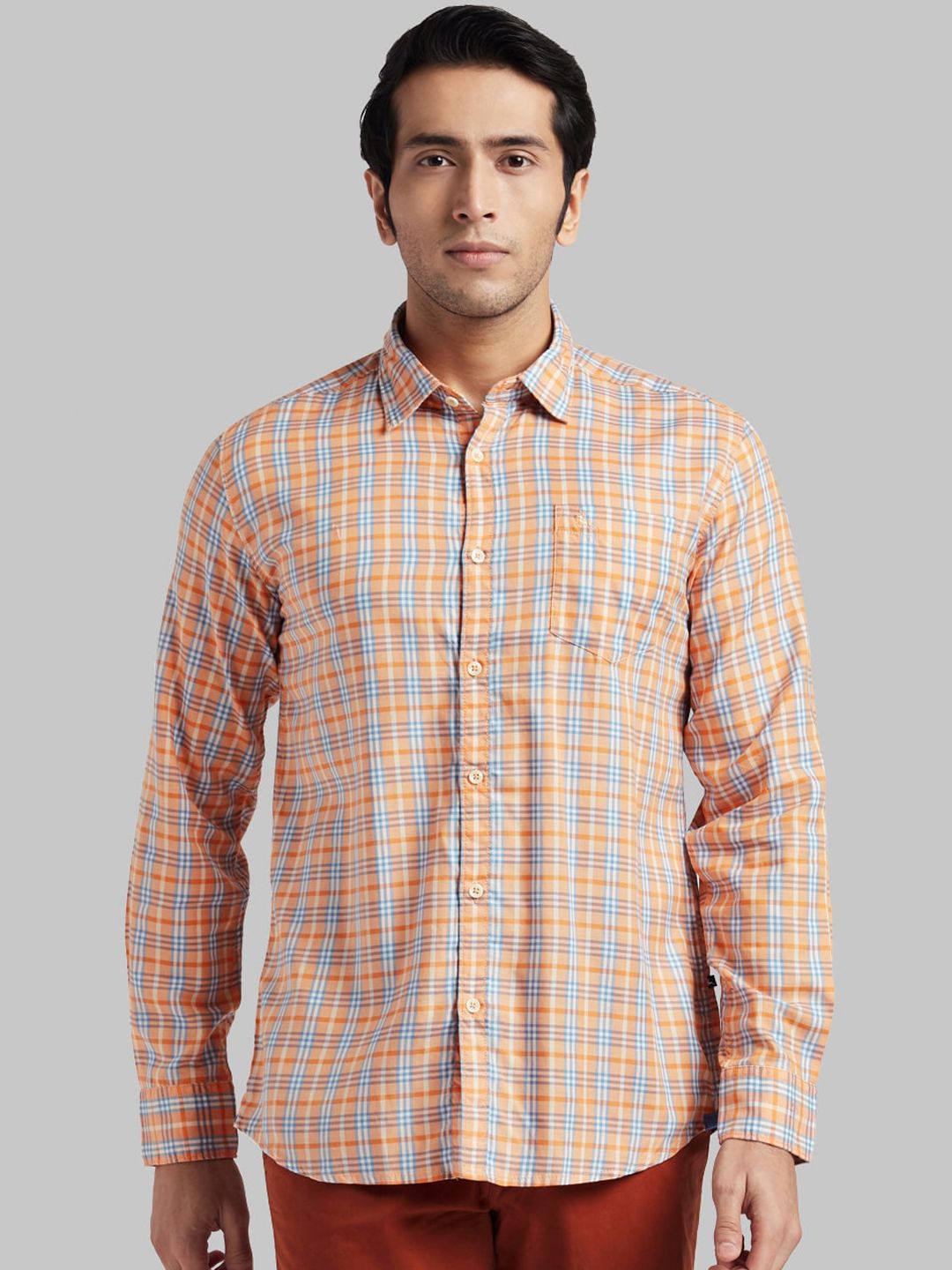 Parx Men Orange & Blue Regular Fit Checked Casual Shirt-picture-12