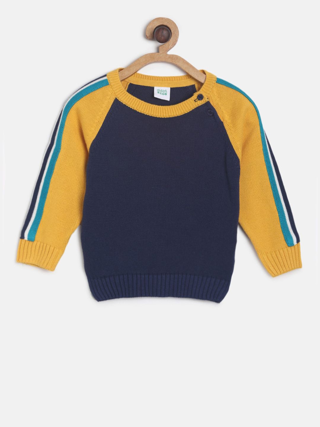 MINI KLUB Boys Navy Blue & Mustard Yellow Colourblocked Pullover Sweater-picture-55