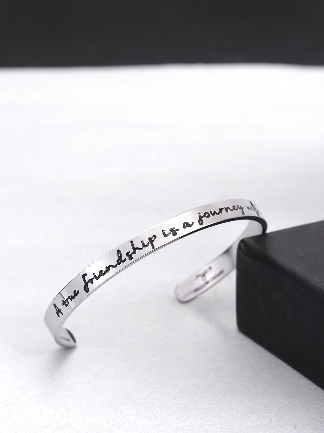 Yellow Chimes Men Silver-Toned Stainless Steel Rhodium-Plated Kada Bracelet-picture-19