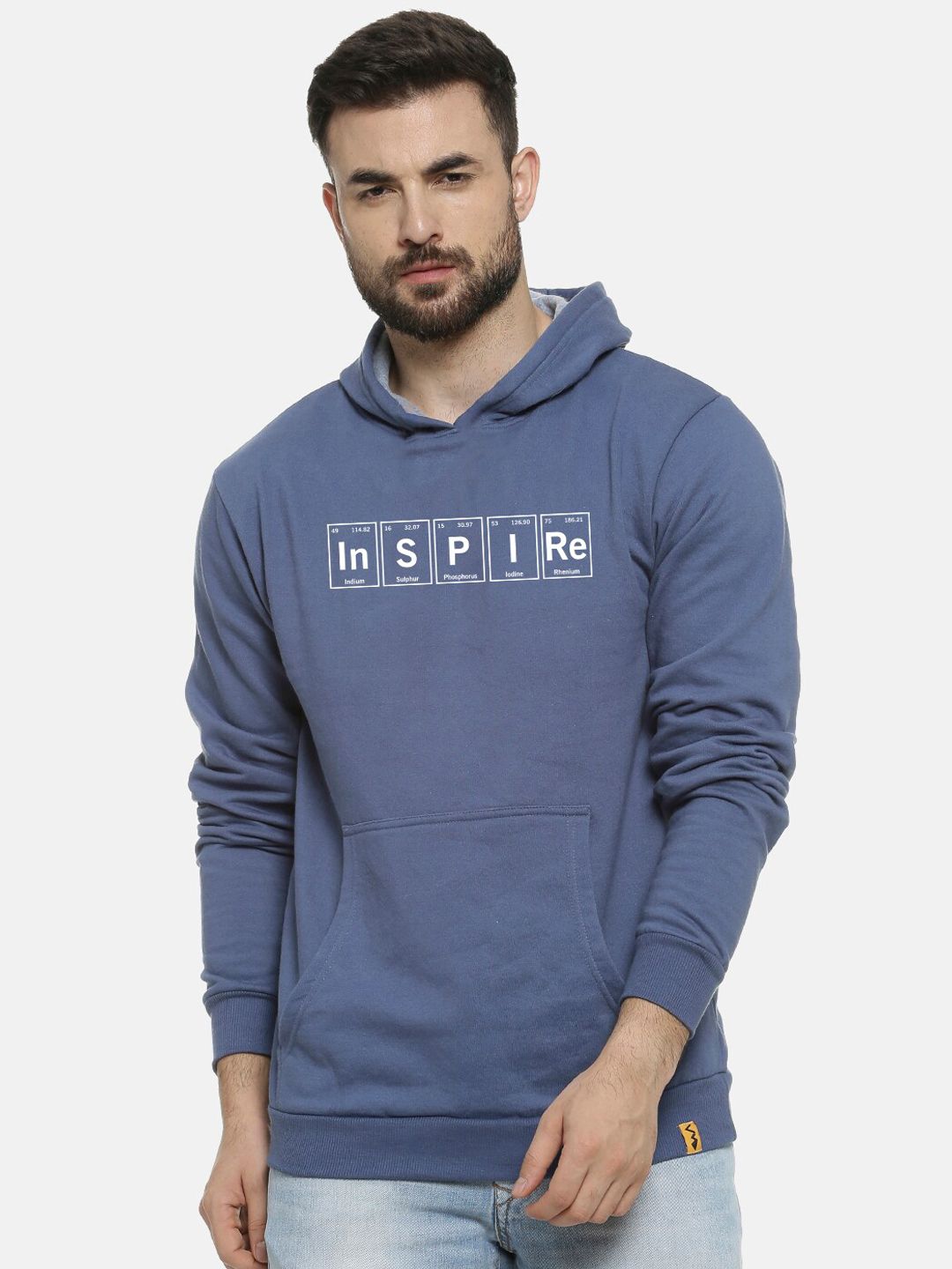 Campus Sutra Men Blue & Off-White Printed Hooded Sweatshirt-picture-13