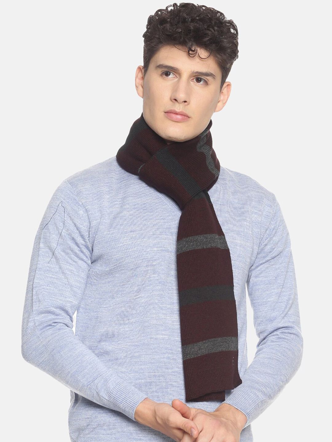 513 Men Maroon & Grey Striped Muffler-image-49