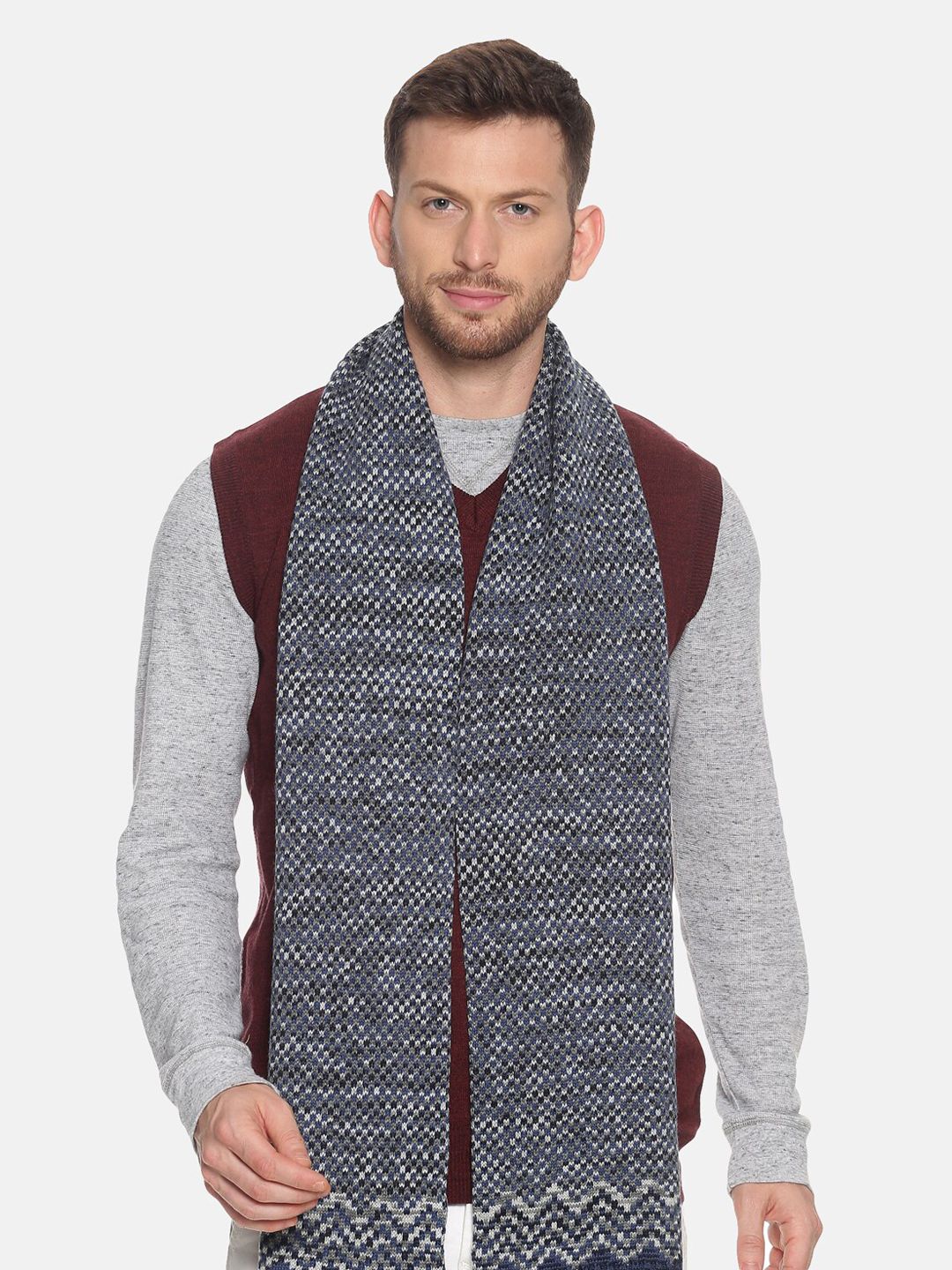 513 Men Blue & Grey Patterned Muffler-image-25