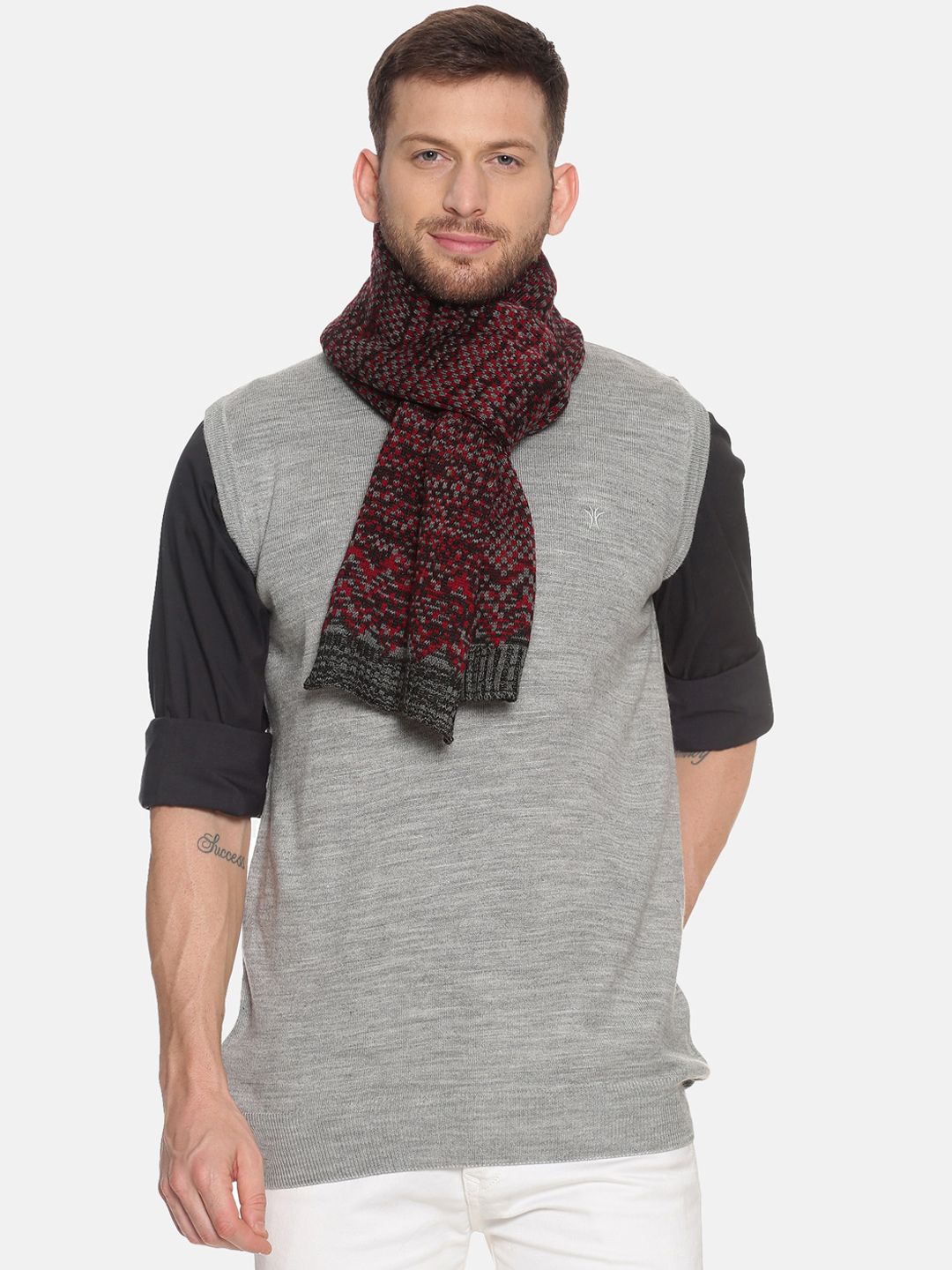 513 Men Red & Grey Patterned Muffler-image-23