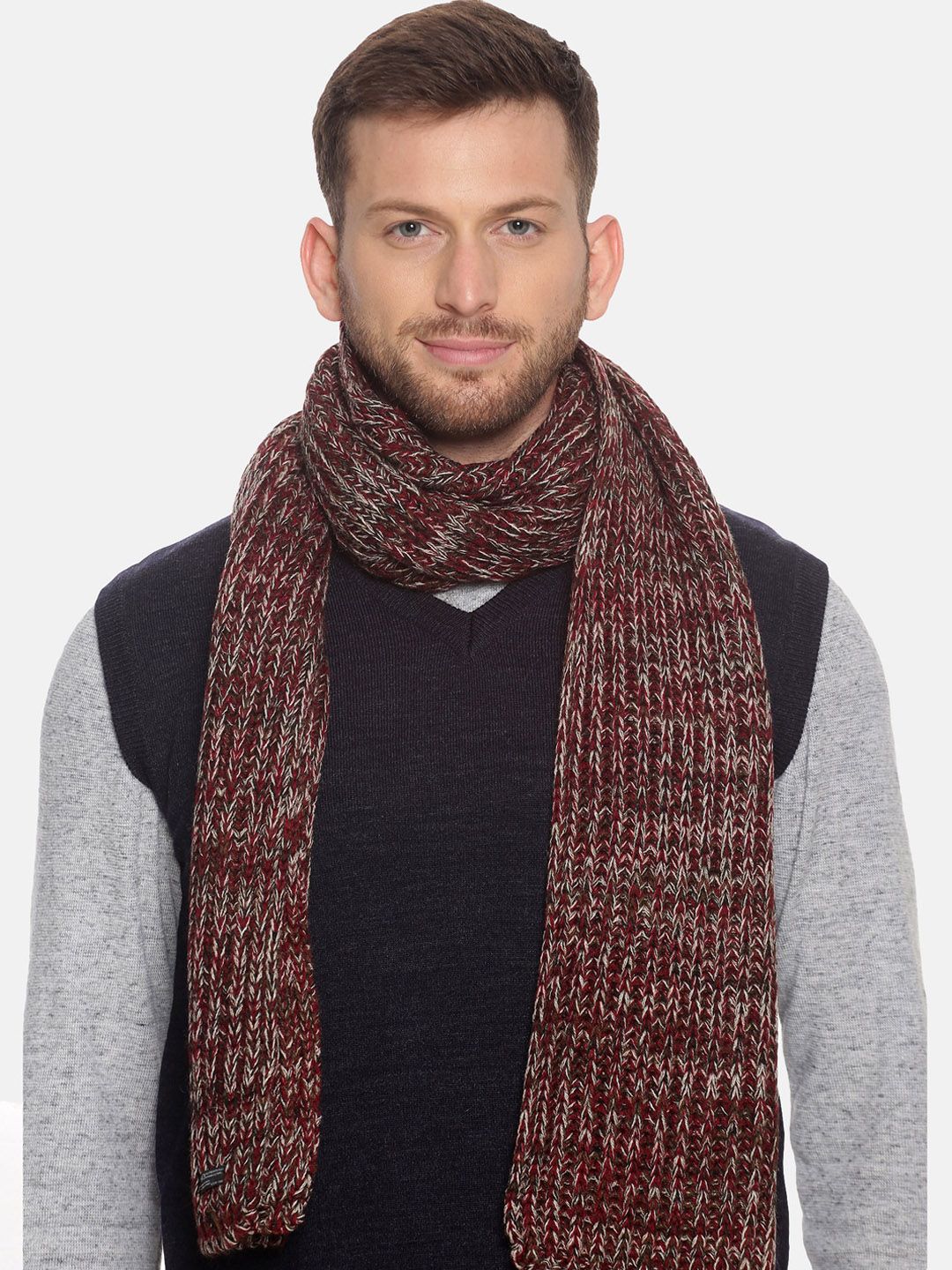513 Men Beige & Red Woven Design Mufflers-picture-50