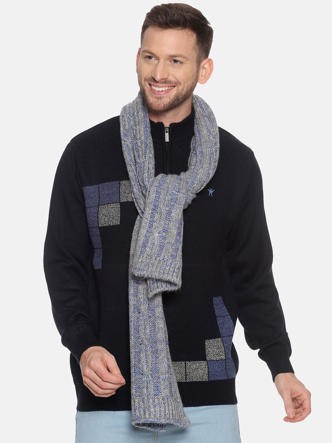 513 Men Grey & Blue Patterned Muffler-picture-11