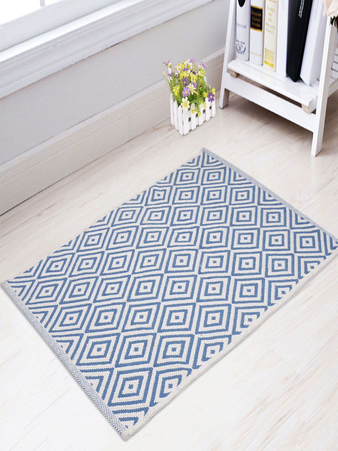 Saral Home White & Blue Geometric Anti-Skid Floor Mat-picture-26