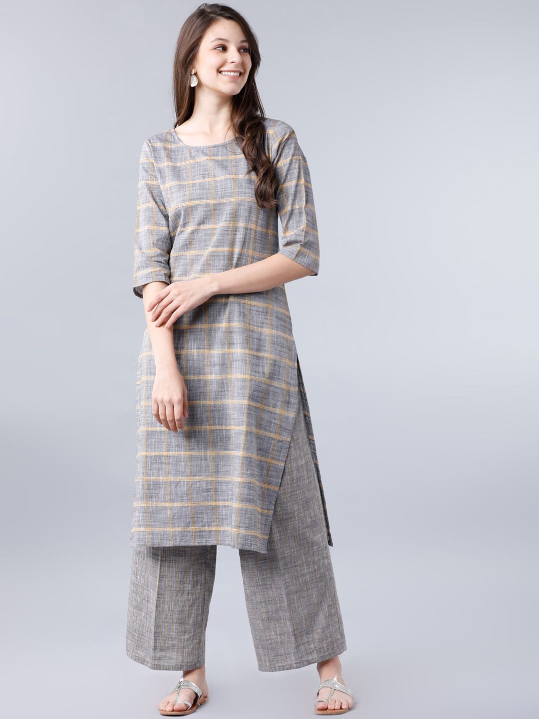 Vishudh Women Grey Printed Kurta with Palazzos-picture-37