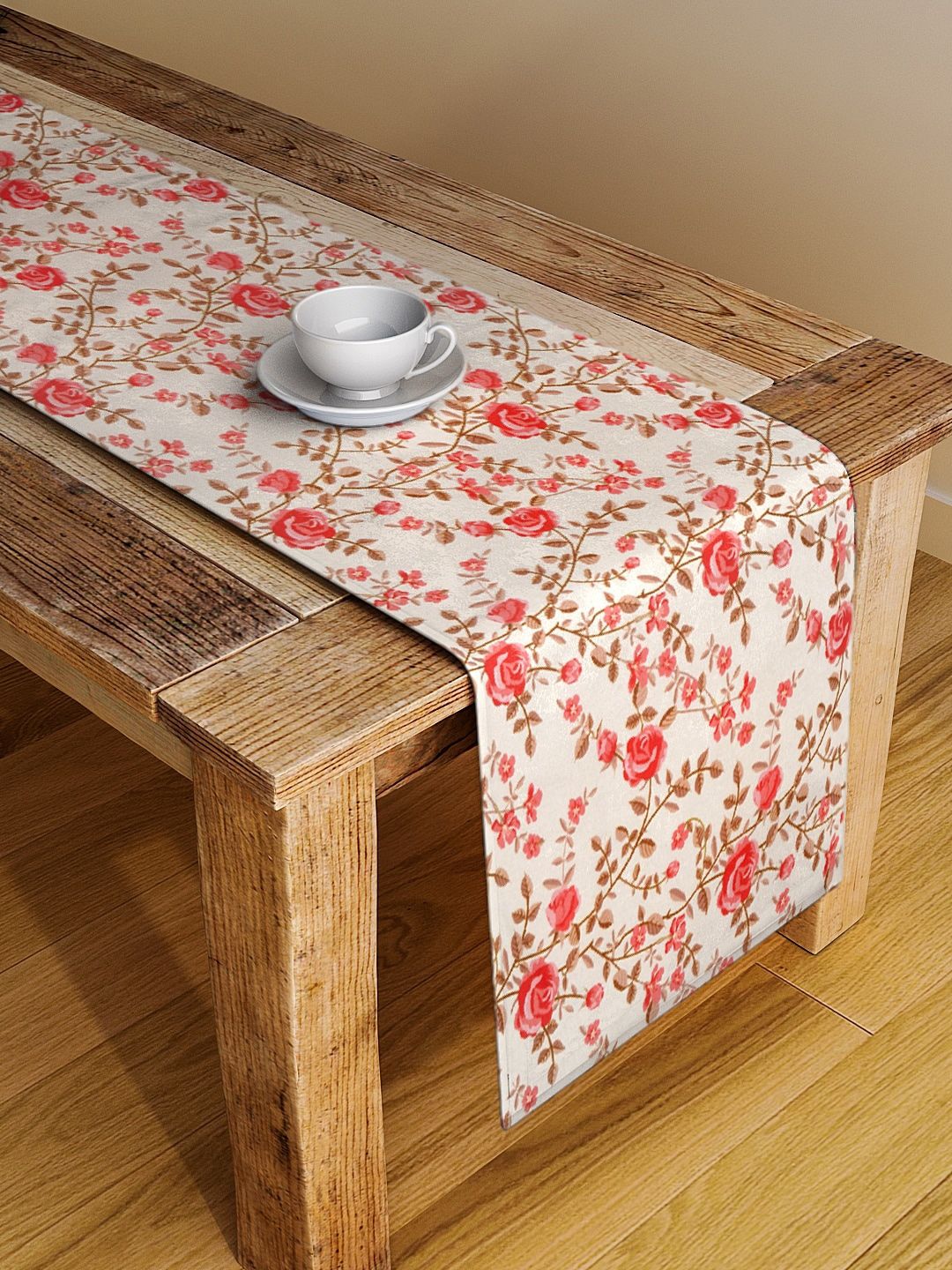 Alina decor Beige & Red Floral Printed Table Runner-picture-12