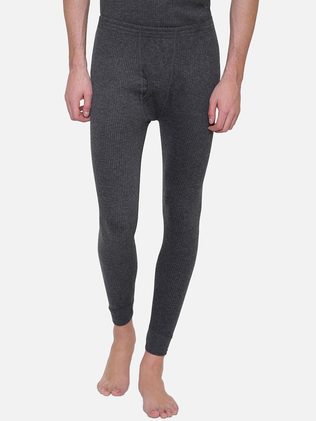 BODYCARE INSIDER Men Charcoal Grey Stripe Patterned Thermal Bottom-image-27