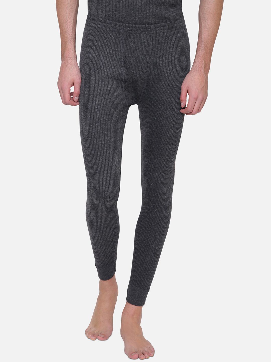 BODYCARE INSIDER Men Charcoal Grey Stripe Patterned Thermal Bottom-image-28
