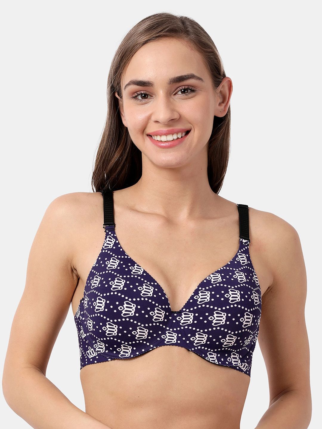 shyaway Navy Blue & White Printed Under-Wired Lightly Padded Everyday Bra SY91028-picture-41