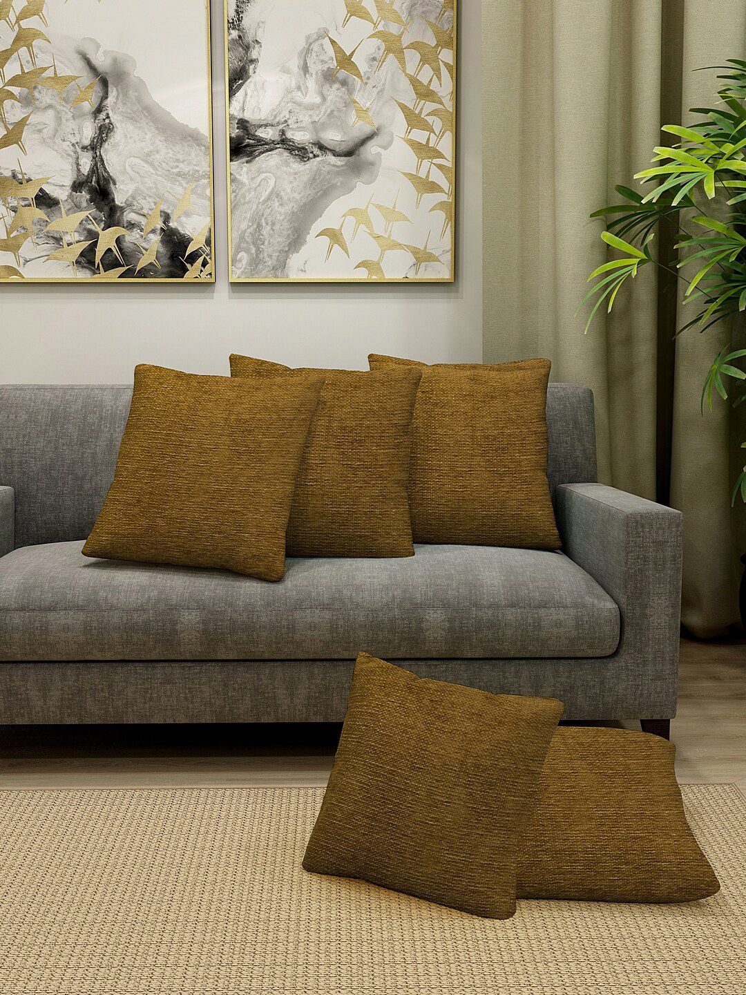 KLOTTHE Set Of 5 Brown Solid Square Cushion Covers-image-41