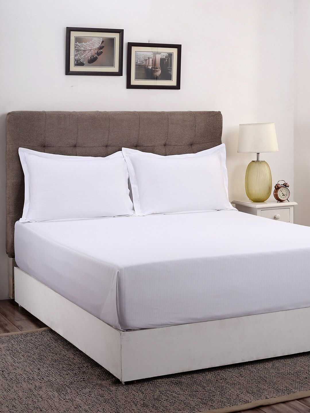 MASPAR White Solid 400TC 1 King Bedsheet with 2 Pillow Covers-picture-29
