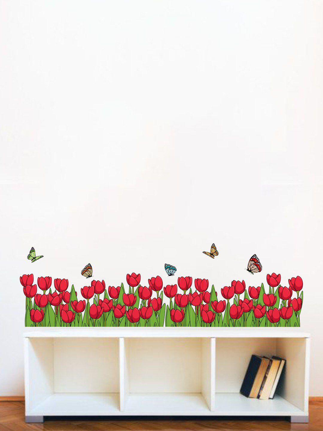 rawpockets Red & Green Flowers Printed Wall Sticker